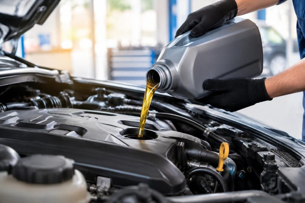 Araç motorunda motor yağı ve yağ filtresi değişimi
